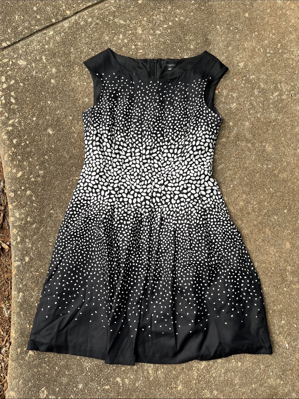 Ann Taylor Sleeveless Black Dress with White polka dots Size 10.         FC